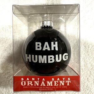 Macy's BAH HUMBUG Fun Christmas Ornament 3" Black With White Glitter NEW SEALED